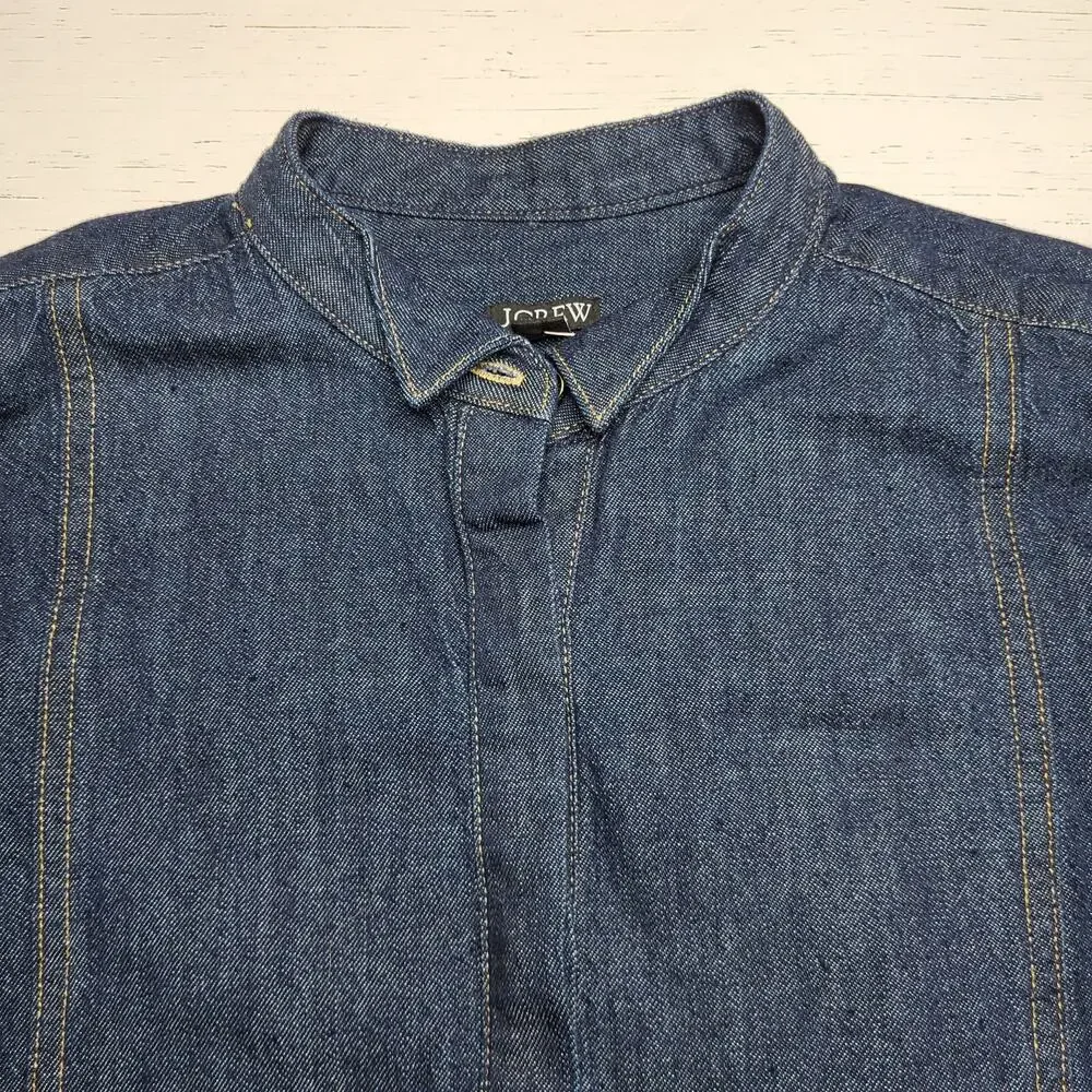 J Crew Denim Jean Tuxedo Shirt Long Sleeve Western Top Cotton Dark Wash Small 4